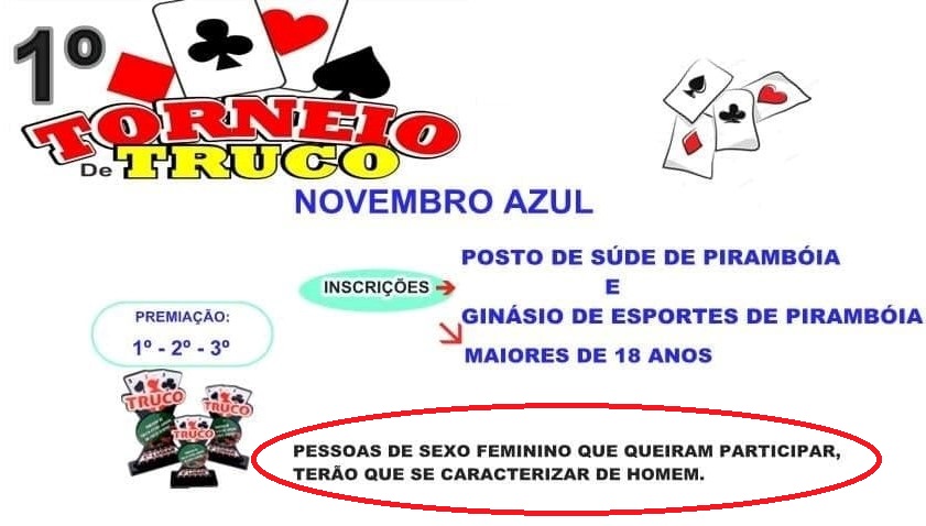 Torneio de Truco em Duplas tem nova data: 26 de novembro. Inscreva-se!