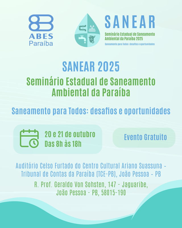 João Pessoa sediará o 3º SANEAR-PB em outubro de 2025
